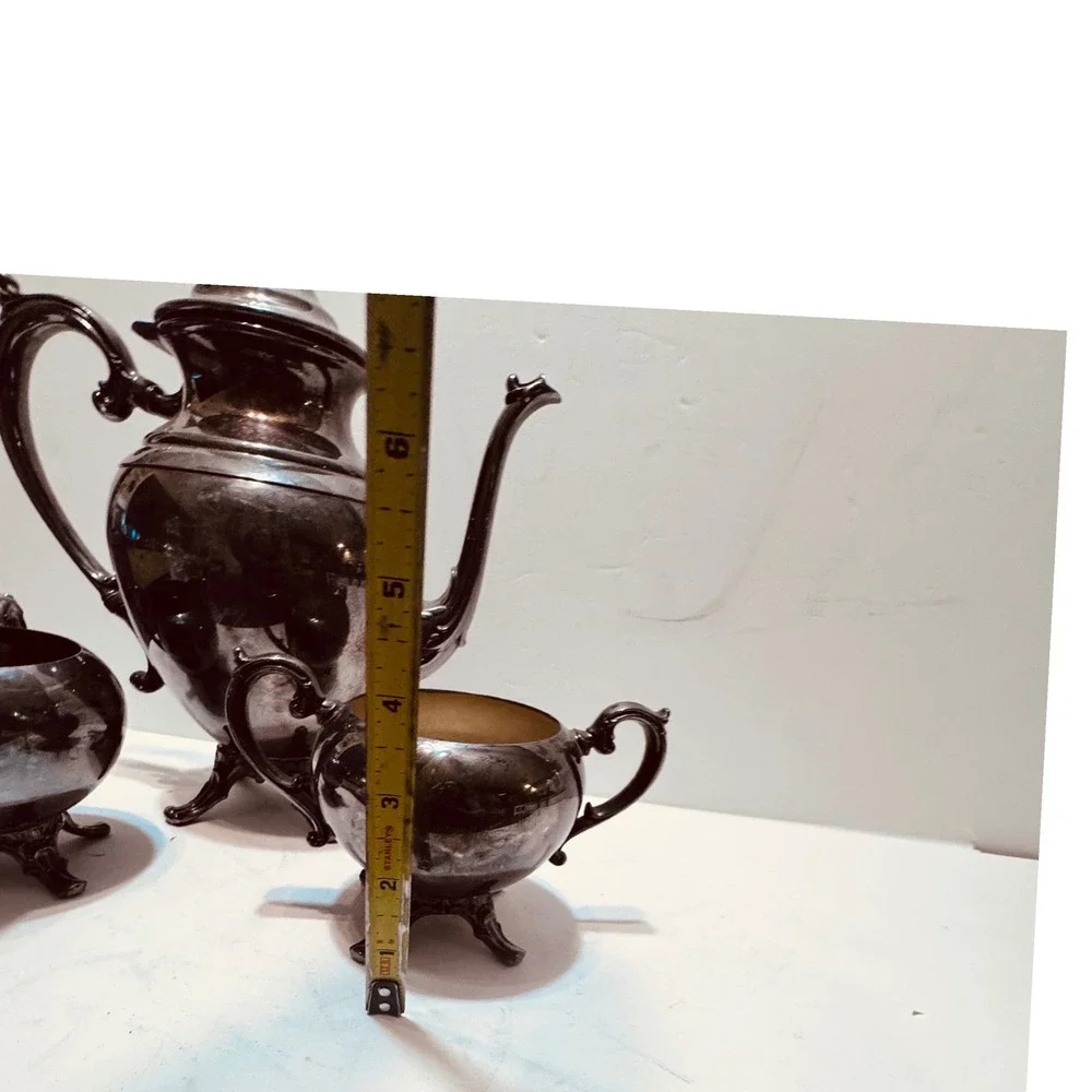 WM Rogers Silver Plate Tea‎ Set Vintage Coffee Pot Sugar Bowl Creamer Ornate 3pc